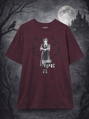 torrid  - "WARNING TOXIC" Maroon Tee - NWT. SIZES 1X & 3X. Wednesday Addams